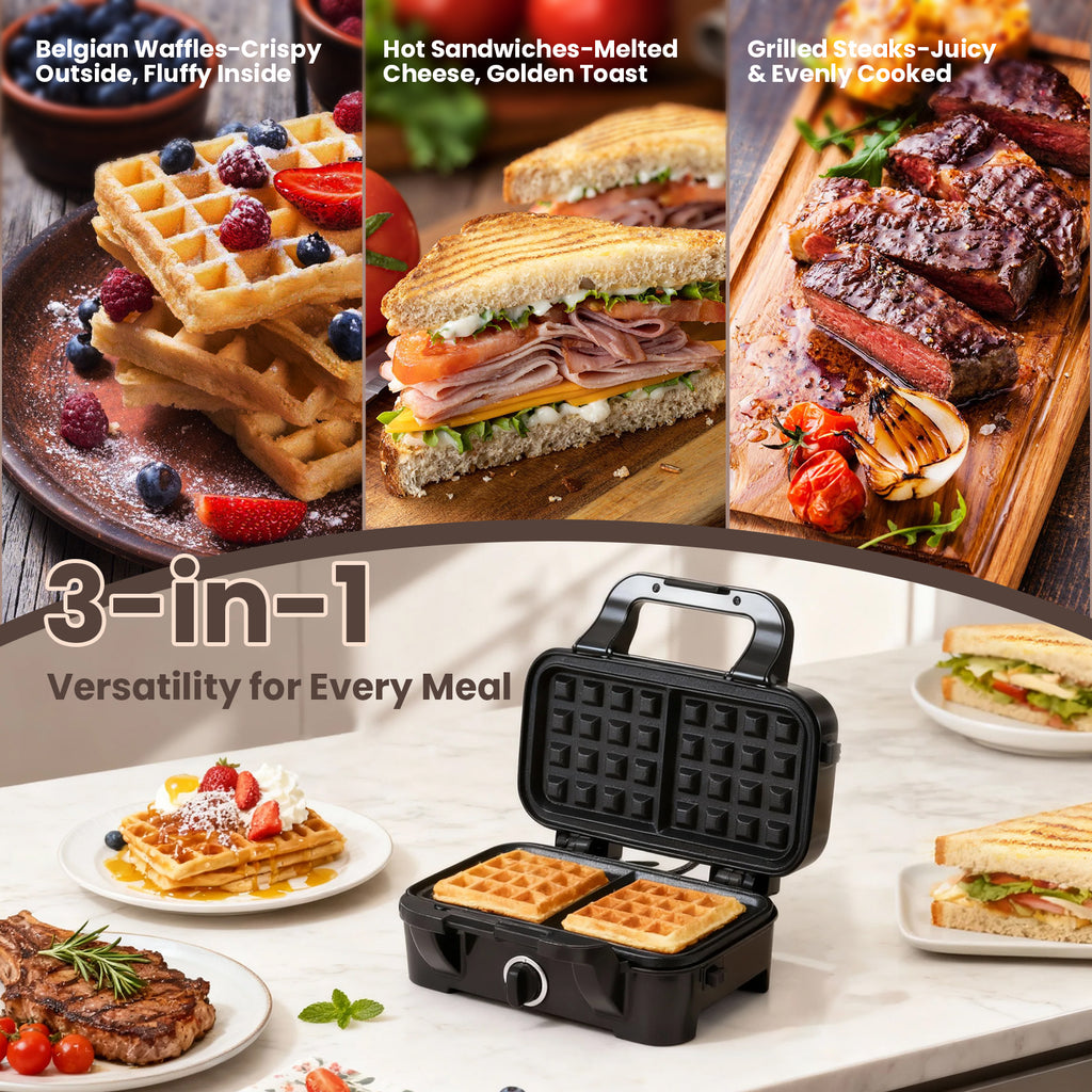 3-in-1 waffle Maker, Sandwich maker and Grill plates with Removable Plates