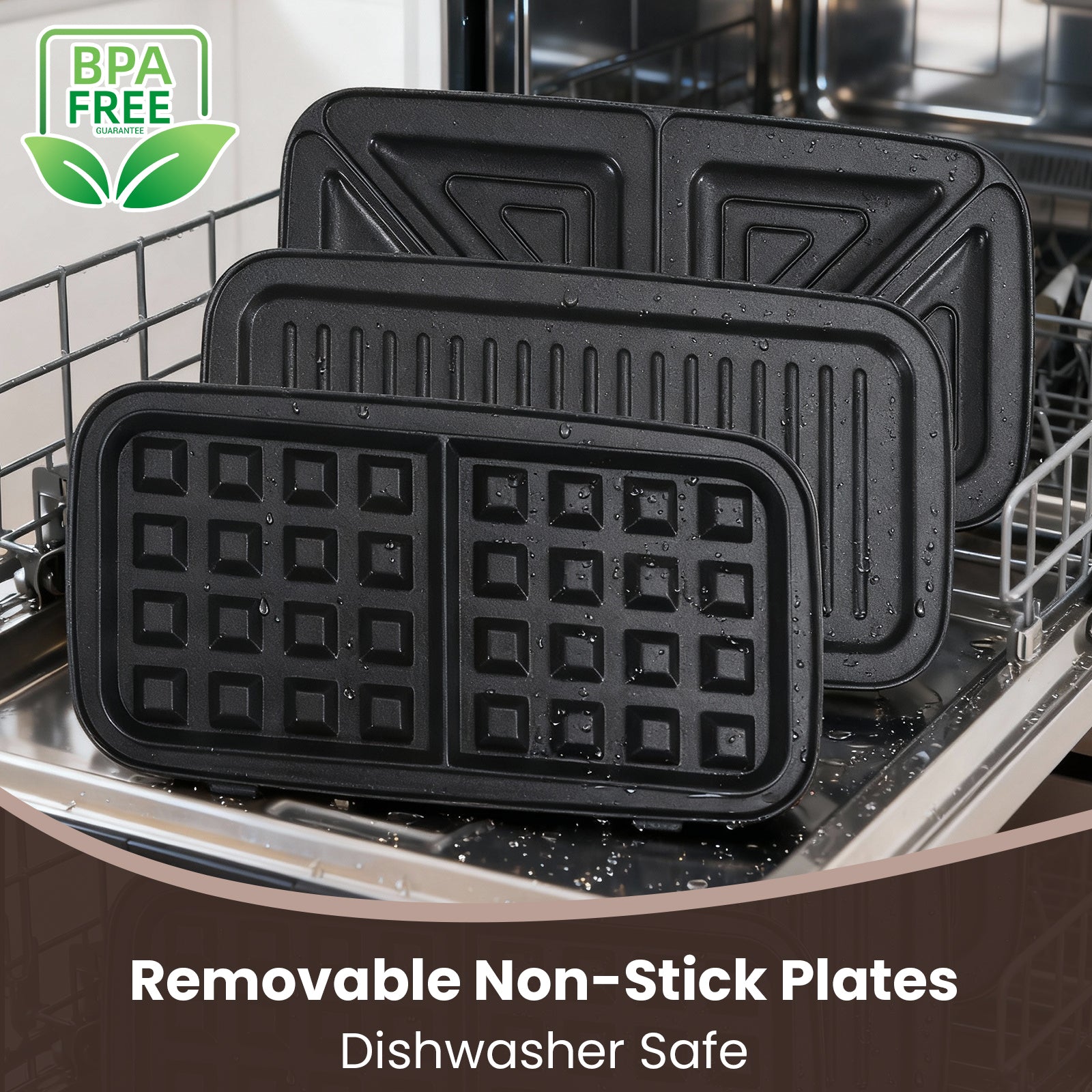 3-in-1 waffle Maker, Sandwich maker and Grill plates with Removable Plates