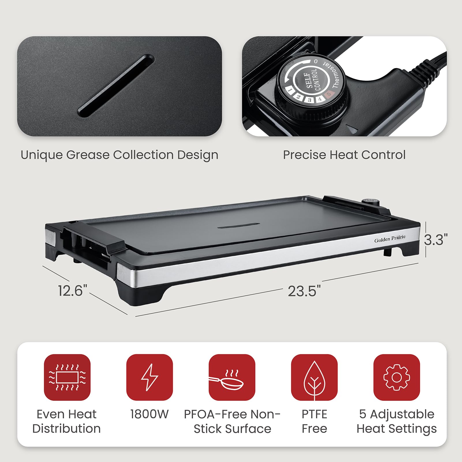 Electric Griddle Nonstick 20-Inch Flat, 1800W